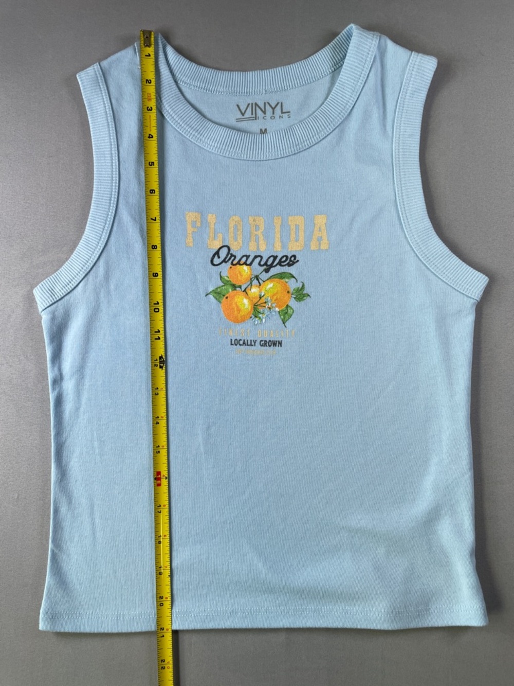 VINYL ICONS 'Florida Oranges' Cropped Light Blue Tank Size Medium - Picture 6 of 6
